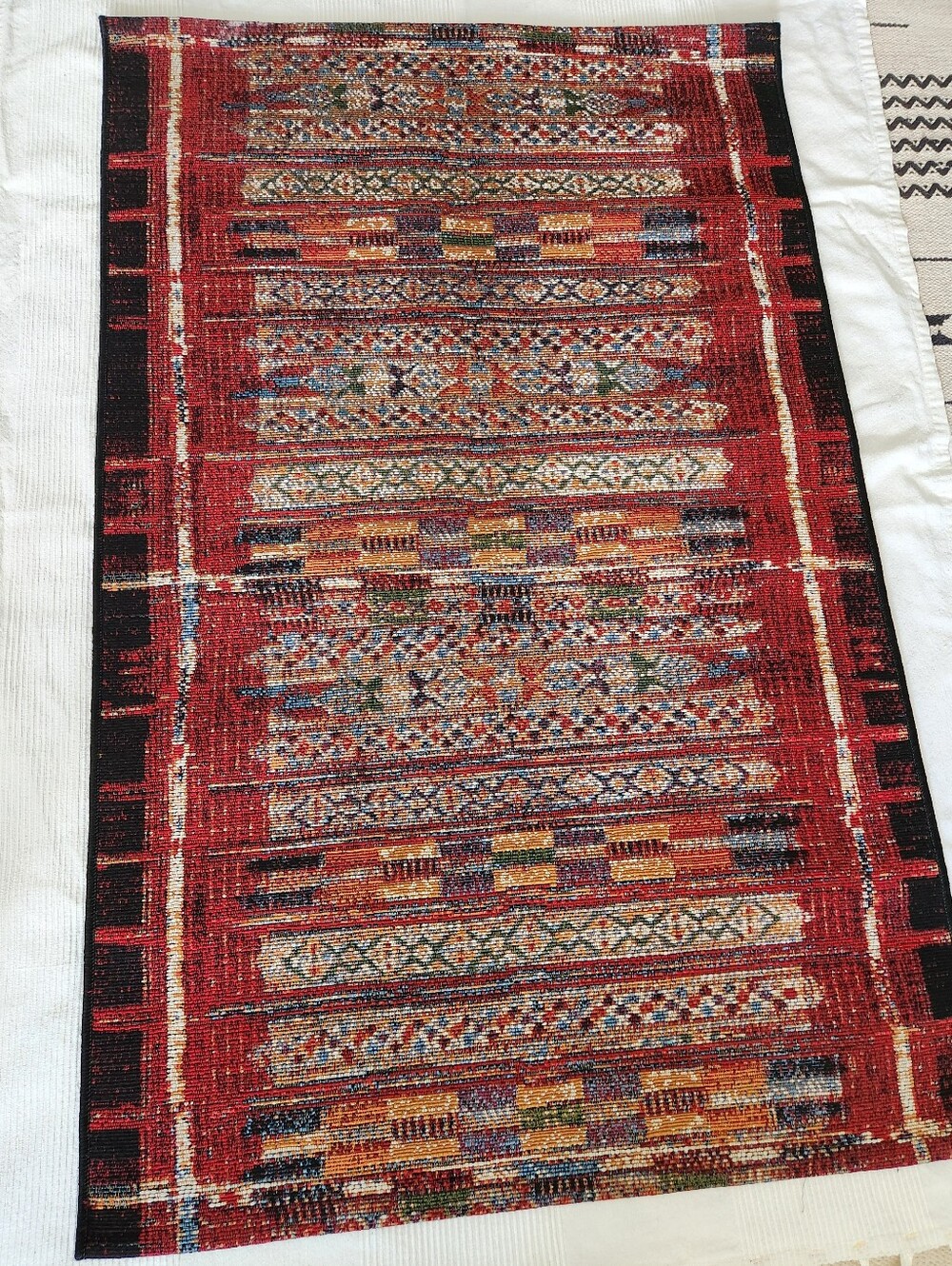 Rug Dark Red Multicolour Woven 50" X 32" Indoor Outdoor Washable New With Tags